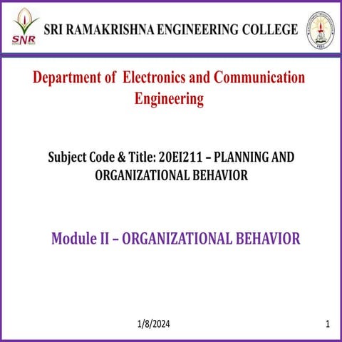 Introduction - Key Determinants - Multidisciplinary Roots of OB - OB Models -...