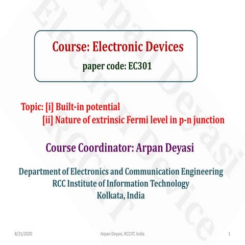 Built-in potential and extrinsic Fermi level in p-n junction diode