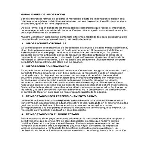 Modalidades de importación