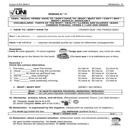 Modal verb, have to, don't have to 17