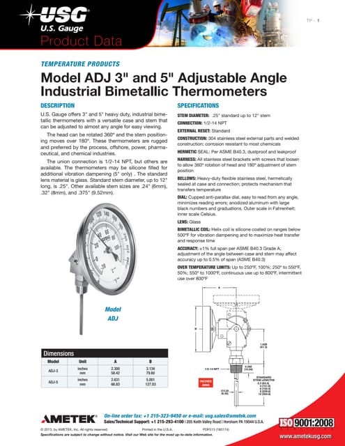 Product guide for industrial gauges from Ametek U.S. Gauge | PDF