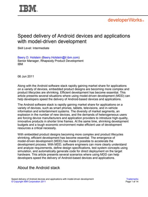 Speed delivery of Android devices and applications with model-driven development