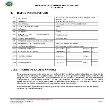 Modelamiento de software minero syllabus  versión 4