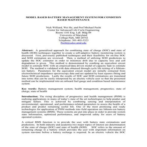 Model based battery management system for condition based maintenance confren...