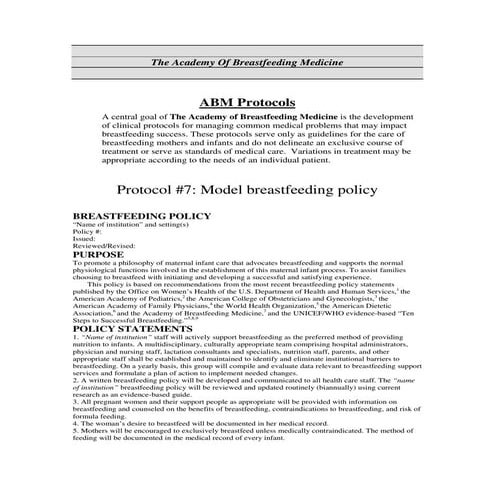 Model Breastfeeding Policy