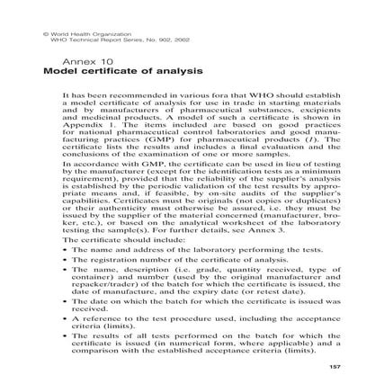 WHO Guidance on Model Certificate of Analysis (COA)