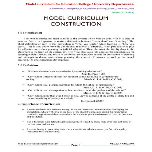 Model curriculum construction