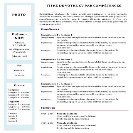 Modele cv competences 3 bleu PDF