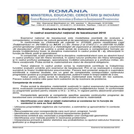 Modele si variante bac matematica m1   2010 (model oficial)