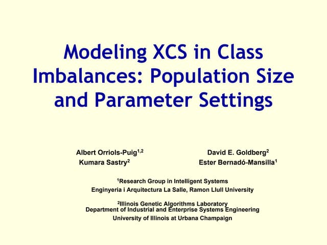 Modeling XCS in class imbalances: Population sizing and parameter settings