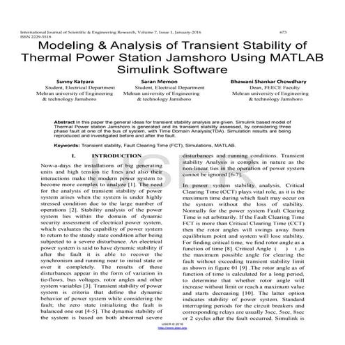 Modeling analysis of transient stability of thermal power station jamshoro using matlab simulink software