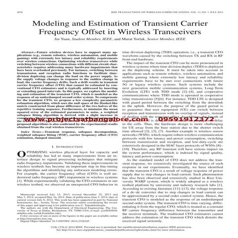 Modeling and Estimation of Transient Carrier Frequency Offset in Wireless Tra...