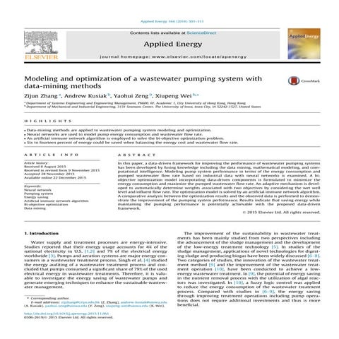 Modeling and optimization of a wastewater pumping system with