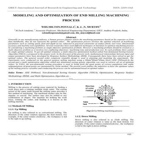 Modeling and optimization of end milling machining process