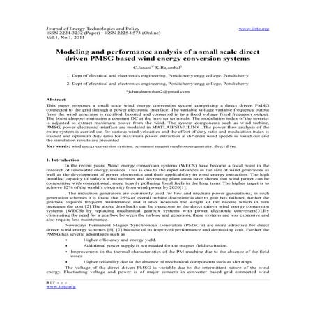 Modeling and performance analysis of a small scale direct driven pmsg based w...