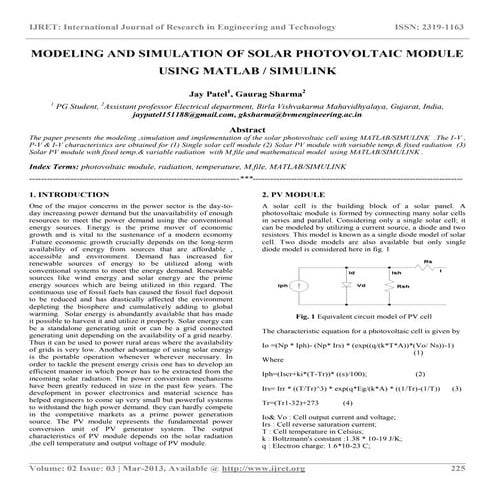 Modeling and simulation of solar photovoltaic module using matlab ...