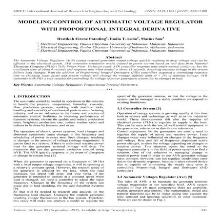 Modeling control of automatic voltage regulator with proportional integral de...