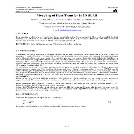 Modeling of heat transfer in 2 d slab