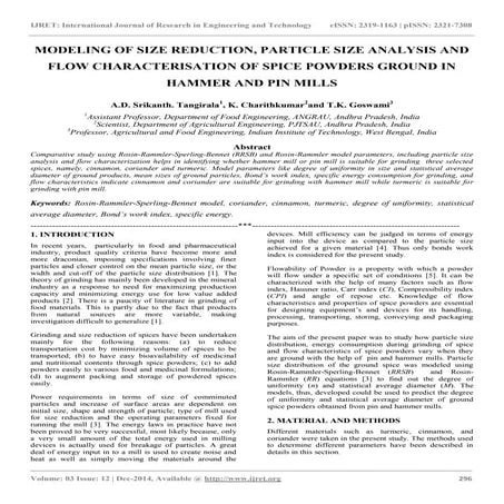 Modeling of size reduction, particle size analysis and flow characterisation ...