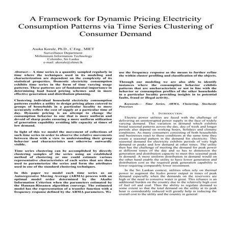 A framework for dynamic pricing electricity consumption patterns via time ser...