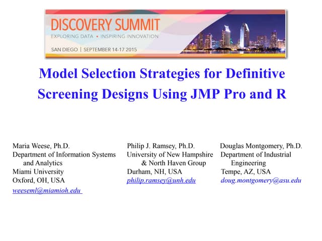 Modeling strategies for definitive  screening designs using jmp and r