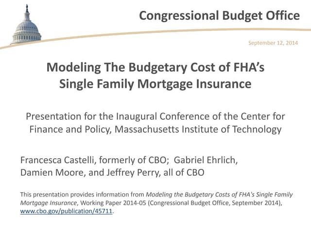 Modeling the budgetary cost of fha'...