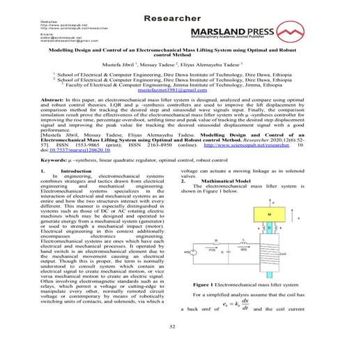 Modelling design and control of an electromechanical mass lifting system usin...