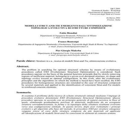 MODELLI STRUT-AND-TIE EMERGENTI DALL’OTTIMIZZAZIONE  TOPOLOGICA EVOLUTIVA DI STRUTTURE COMPOSITE