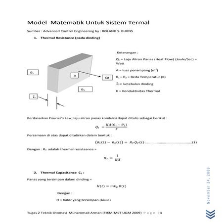 Model Matematik Untuk Sistem Termal Tugas 2