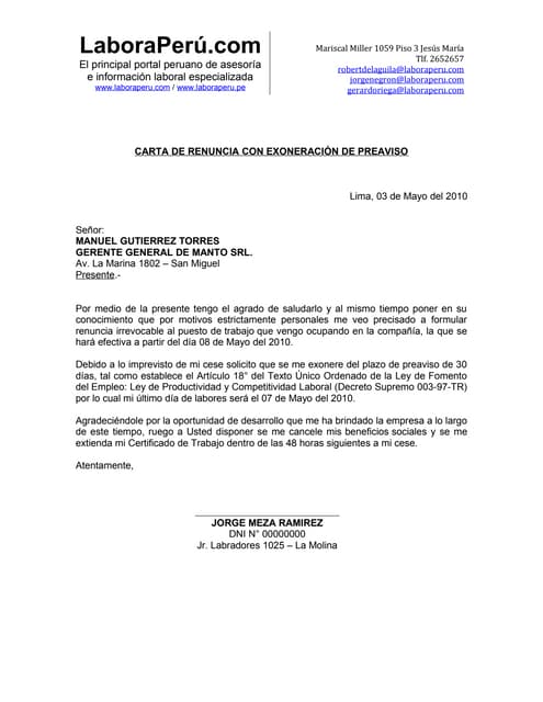 Carta de renuncia