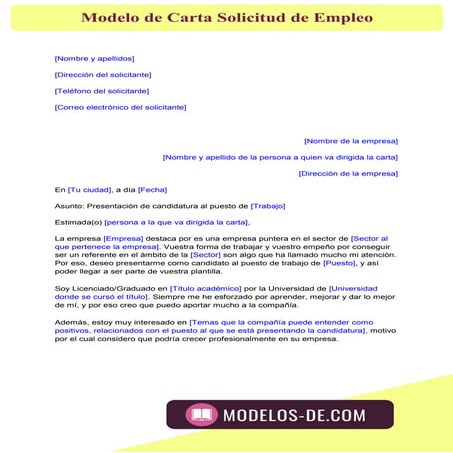 Ejemplo De Carta De Solicitud De Empleo