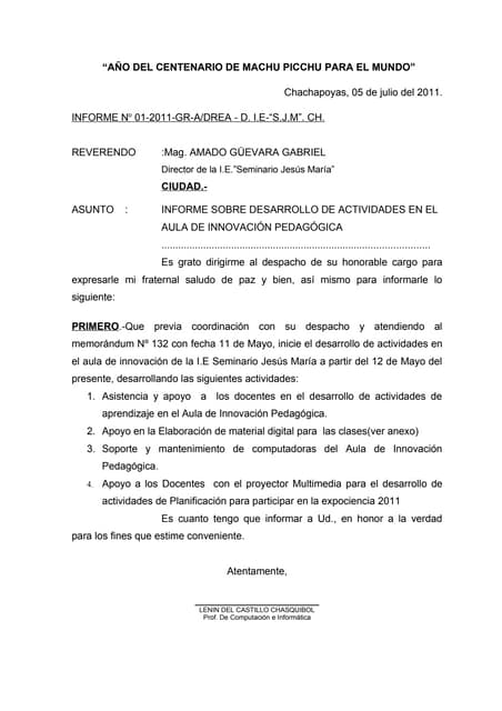 ejemplo de un informe ejecutivo corto