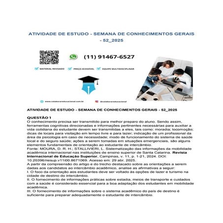 UNICESUMAR ATIVIDADE DE ESTUDO - SEMANA DE CONHECIMENTOS GERAIS - 52 ...