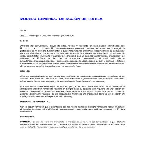 Modelo accion de tutela | DOCX