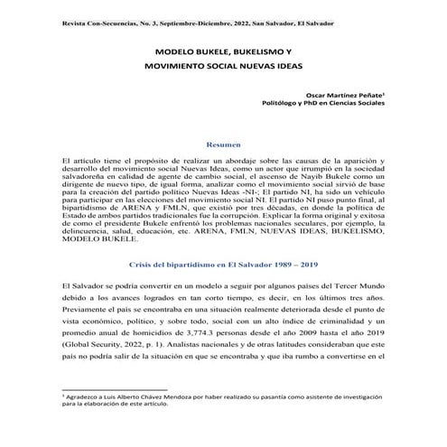 Modelo Bukele, Bukelismo y Movimiento Social Nuevas Ideas | PDF