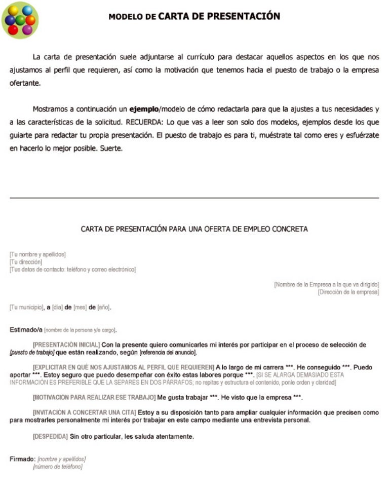ejemplo de cartas de presentacion