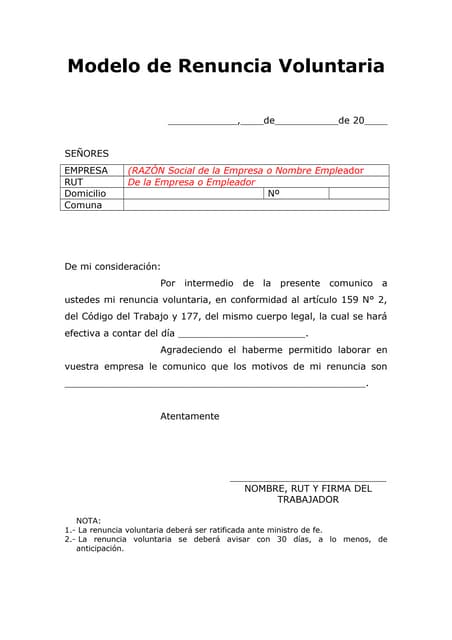 modelo carta renuncia voluntaria