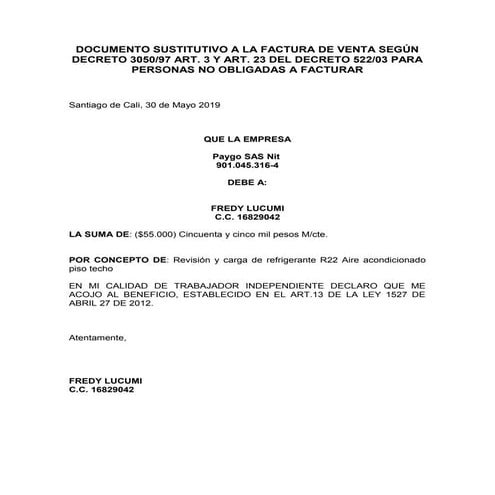 Modelo cuenta de cobro 