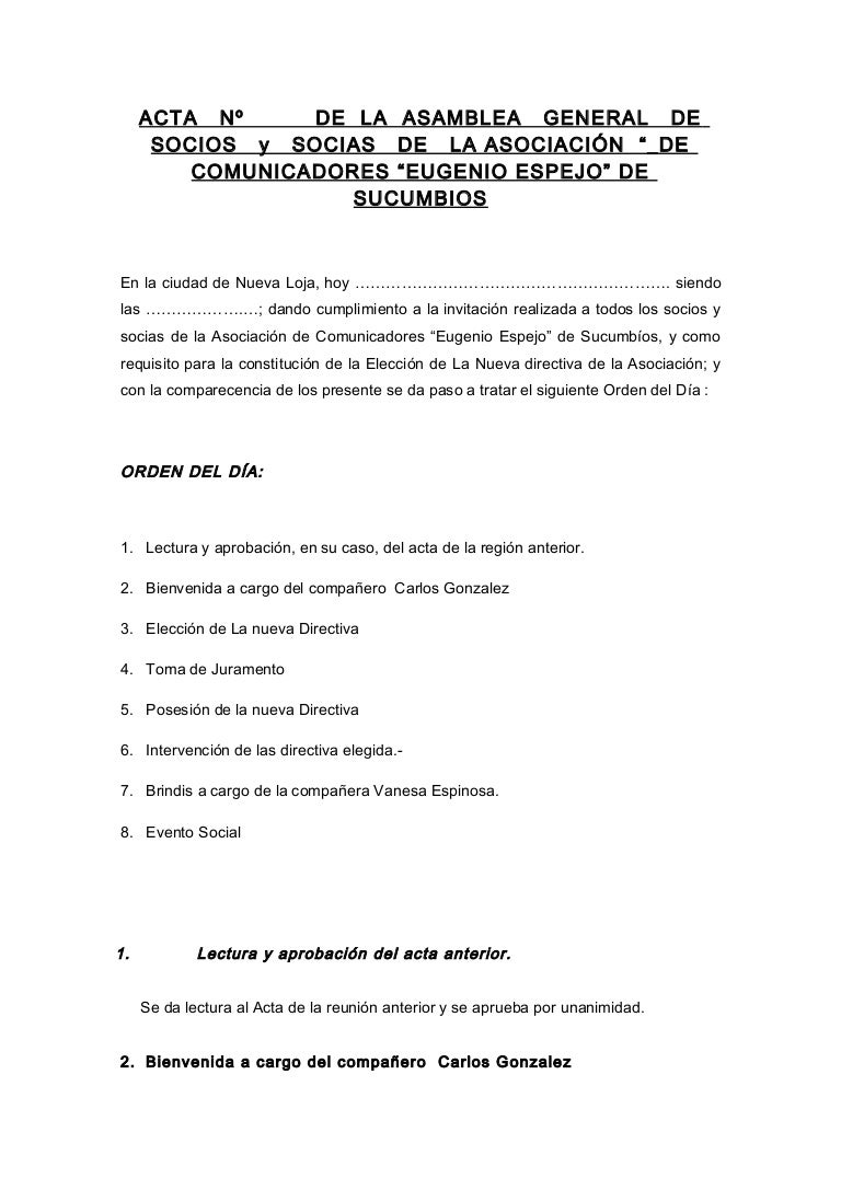 modelo de acta asamblea general primera eleccion como hacer un acta