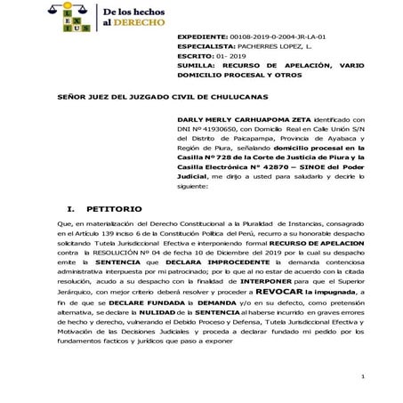 Modelo de apelacion correcta via procedimental