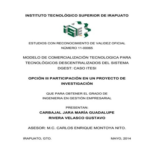 Modelo de Comercialización Tecnológica para Tecnológicos Descentralizados del...