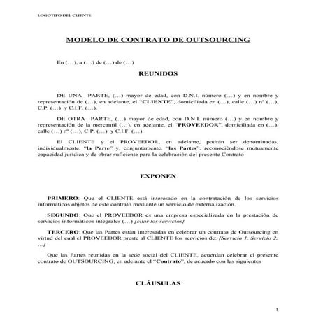 Modelo de contrato de ousourcing