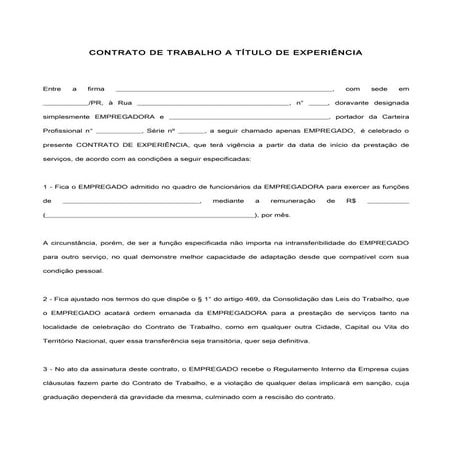 Modelo de contrato de trabalho.