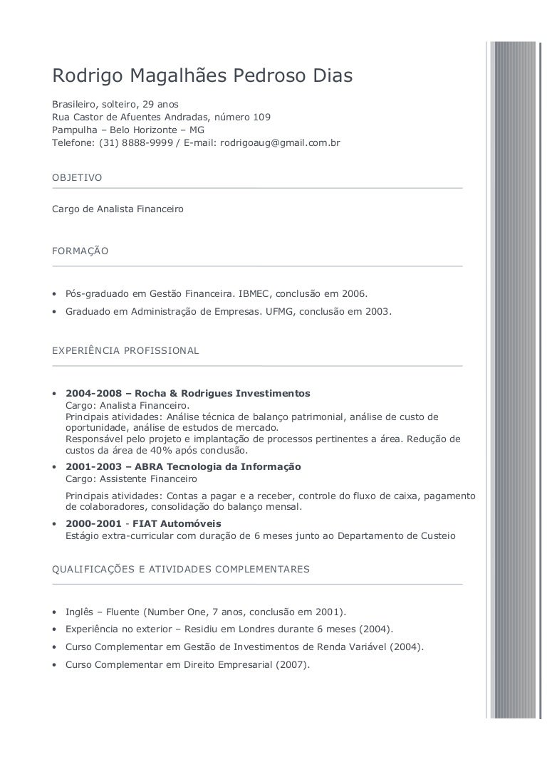 modelo de curriculum 1 preenchido modelo de curriculos
