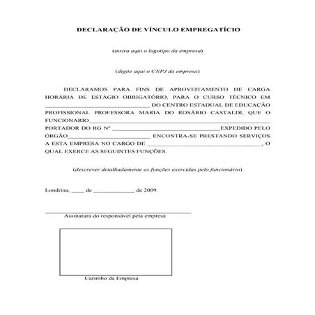 Modelo de declaração de vínculo empregatício 