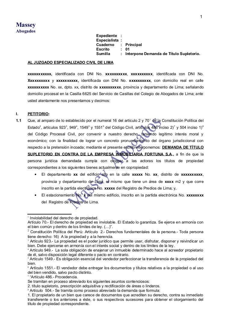 Modelo De Demanda De Titulo Supletorio