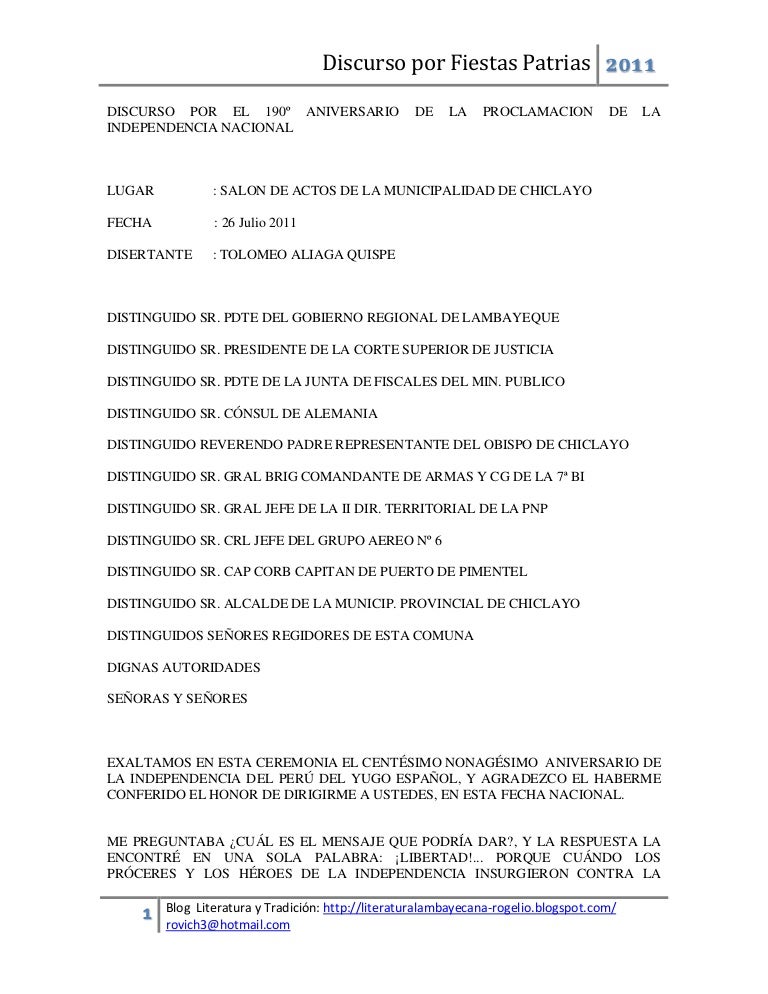 Modelo de discurso por fiestas patrias documento de 