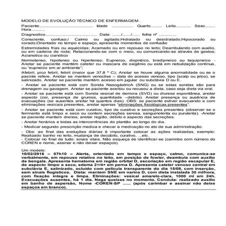 Modelo de evolução técnico de enfermagem