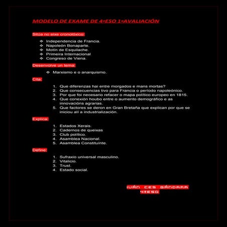 Modelo de exame de 4ºeso 1ªavaliación