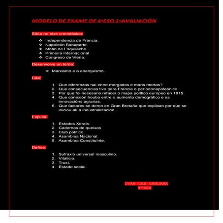 Modelo de exame de 4ºeso 1ªavaliación